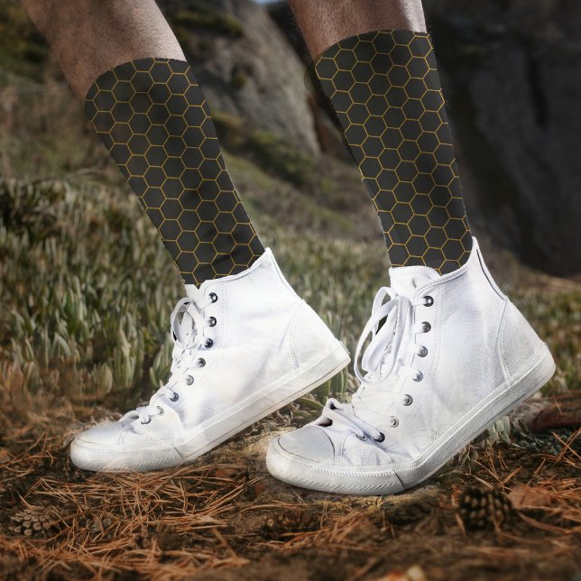 Chaussette Hexagon jaune gris Motif tendance chic (Créateur téléchargé)