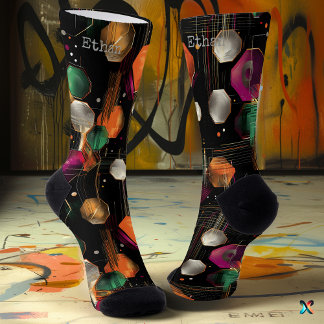 Chaussette Hexagon métallique avec vert émeraude, Or, Magenta