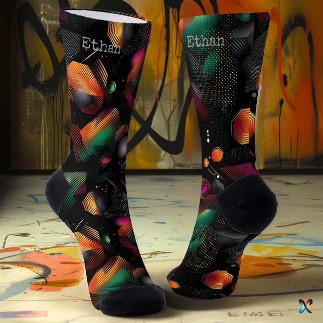 Chaussette Hexagone Futuriste avec Vert Métallisé Rose Orange (Créateur téléchargé)