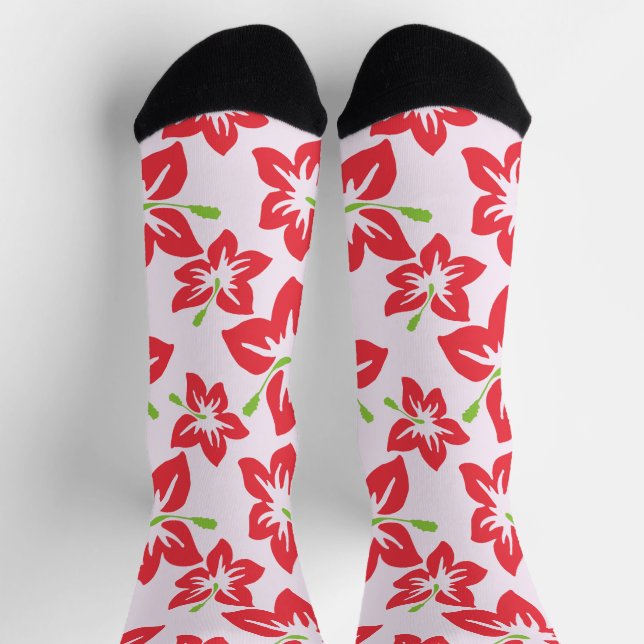 Chaussette Hibiscus rouge, Fleurs rouges, Motif de fleurs (Haut)
