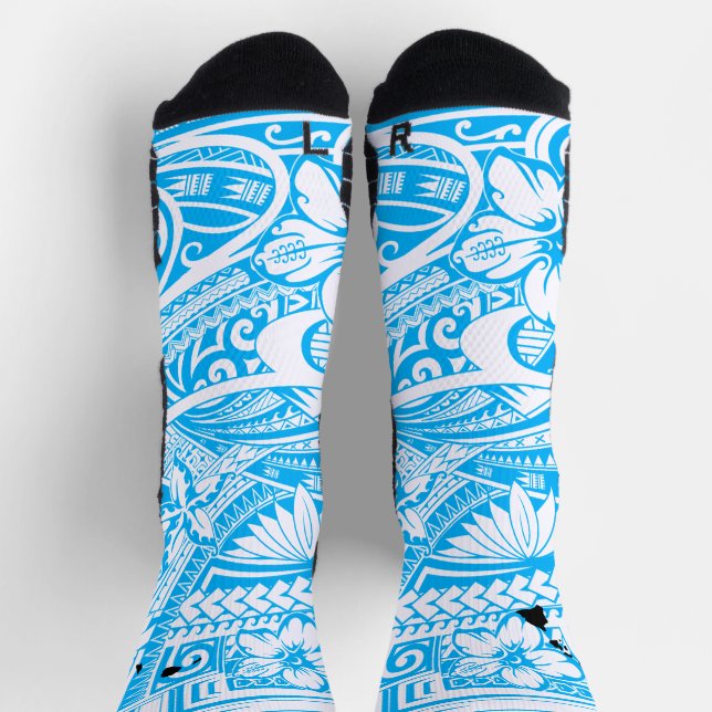 Chaussette HIBISICUS POLYNESIAN TRIBAL HAWAII ÎLES LtBlue (Haut)