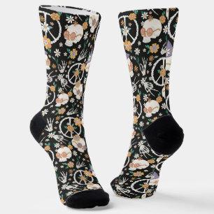 Chaussette Hippie Halloween Skulls et Fleurs Motif