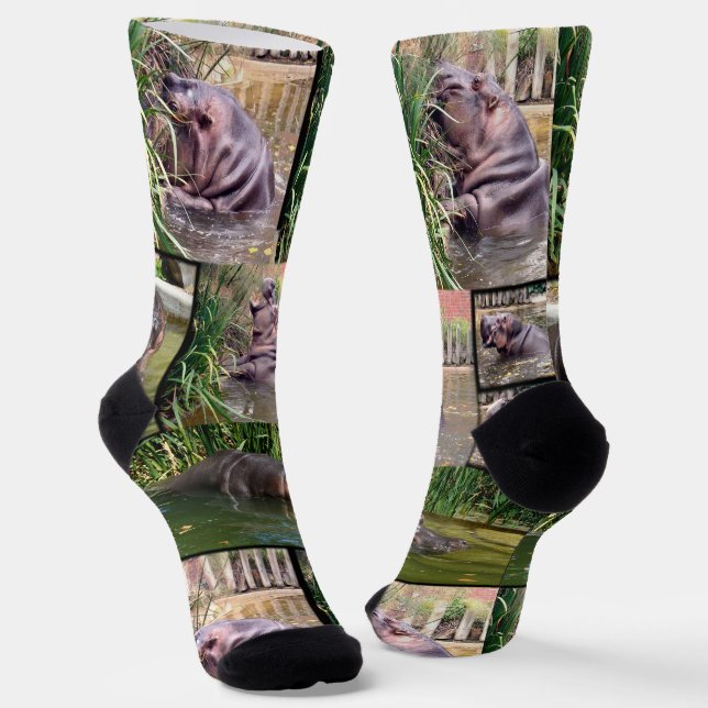 Chaussette Hippo Photo Collage, Full Print Crew Socks (Angulaire)