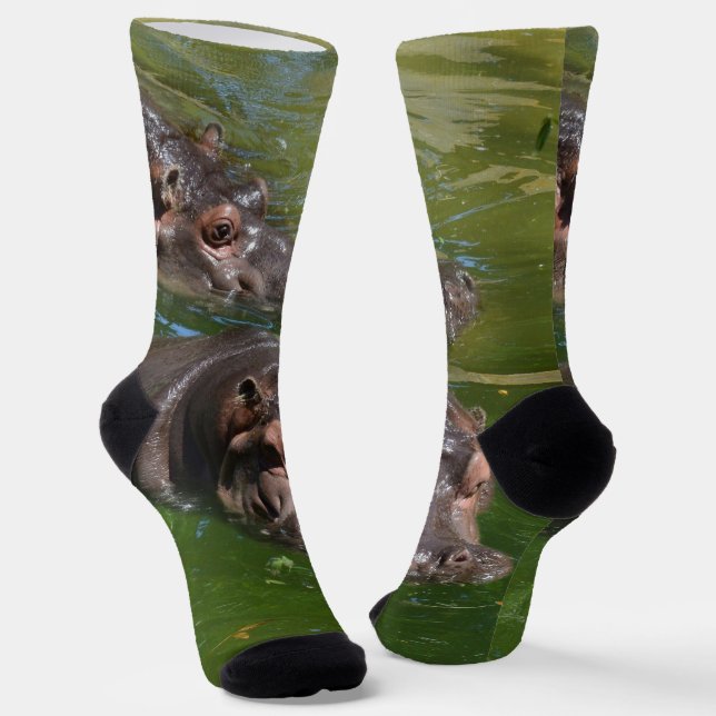 Chaussette Hippopotames Dans Un Étang, Chaussettes D'Équipage (Angulaire)