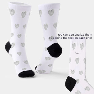 Chaussette Hiver en amour - Cœurs d'argent - Texte modifiable