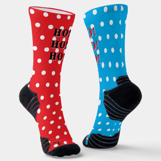 Chaussette HO HO HO Rouge Bleu Blanc Points (Angulaire)