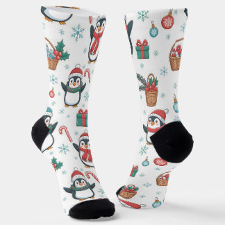 Chaussette Holiday Socks with Christmas Penguins, Snowflakes