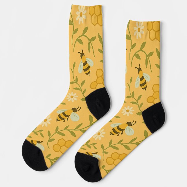 Chaussette Honeybee & Daisy Pattern – Golden Garden Socks (Gauche)