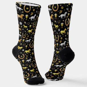 Chaussette Horse Racing Derby Day Party Black Gold Motif