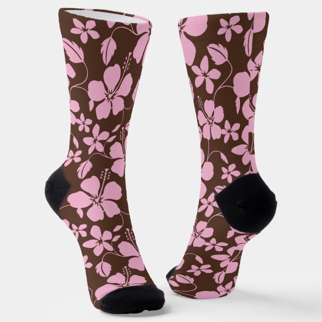 CHAUSSETTE HULA HAWAIENNE (HIBISCUS) BRUN/ROSE (Angulaire)
