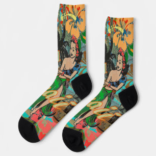 Chaussette Hula Vintage Floral Graphisme Floral Hawaii