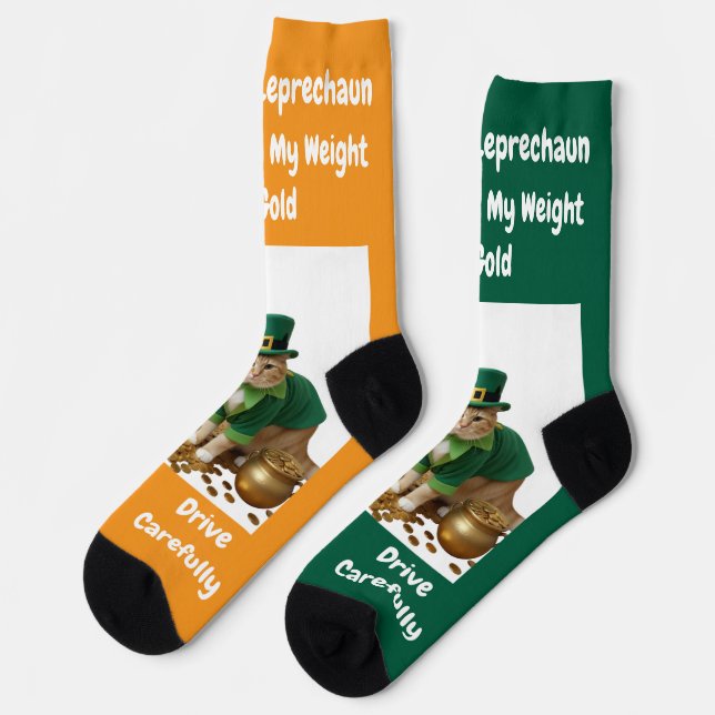 Chaussette Humour de chat de trèfle de la Saint-Patrick (Gauche)