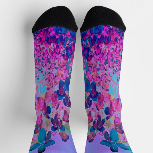 Chaussette Hydrangea Élégant Bleu Foncé et Magenta Limelight (Haut)