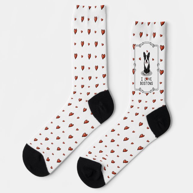 Chaussette I Love Bostons Boston Terriers (noir et blanc) (Gauche)