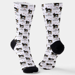 Chaussette I Love Dachshunds (noir et bronze) Mignonne chien