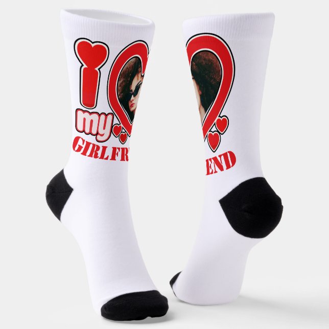 Chaussette I Love My Girlfriend Photo Texte personnalisé (Angulaire)