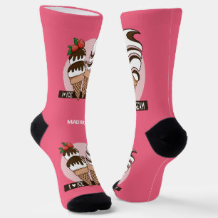 Chaussette Ice Cream Lover nom et couleur personnalisés