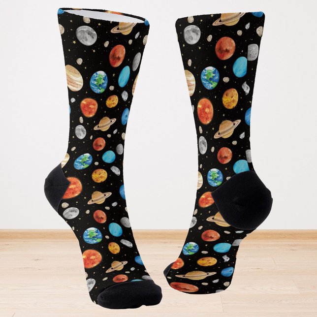Chaussette Illustration aquarelle de planète de l'espace exté (Créateur téléchargé)
