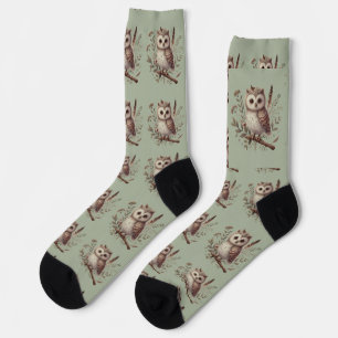 Chaussette Illustration botanique de chouette fantaisiste de