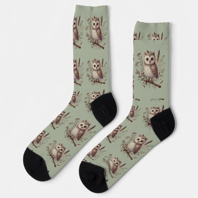 Chaussette Illustration botanique de chouette fantaisiste de  (Gauche)