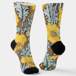 Chaussette illustration d'art pavot fleur jaune
