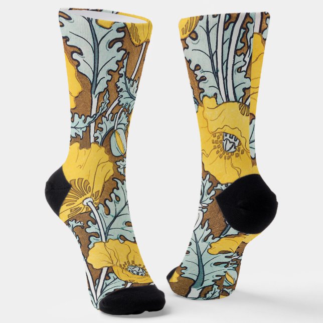 Chaussette illustration d'art pavot fleur jaune (Angulaire)