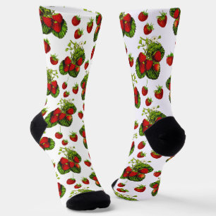 Chaussette Illustration de fraise botanique Imprimer sur blan