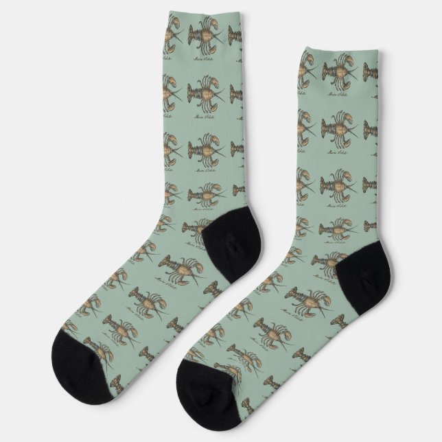 Chaussette Illustration de homard vintage : damas côtier  (Gauche)
