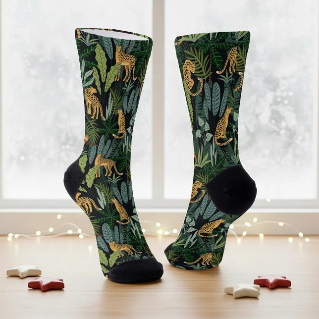 Chaussette Illustration de la jungle de la forêt de léopard s (Créateur téléchargé)