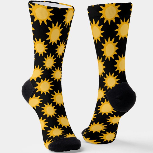 Chaussette Illustration de soleil brillant sur fond noir à mo (Créateur téléchargé)