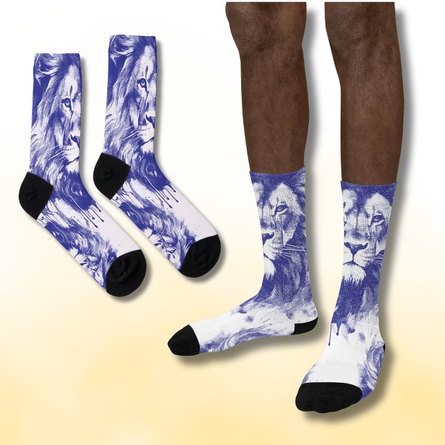 Chaussette Illustration du stylo bleu Vintage Lions (Créateur téléchargé)