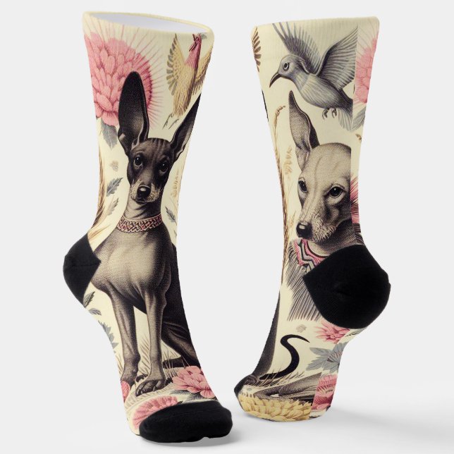 Chaussette Illustration sans couture Retro Xoloitzcuintle (Angulaire)