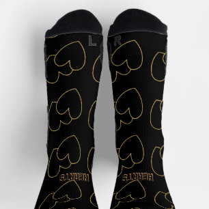 Chaussette Image de cœur avec texte de cœur imprimé noir ador