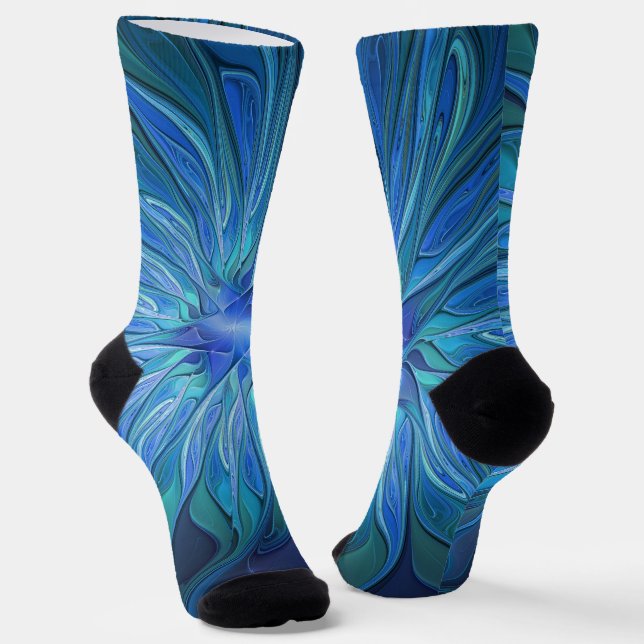 Chaussette Imaginaire Fleur Bleue Motif, Art Fractal Abstrait (Angulaire)
