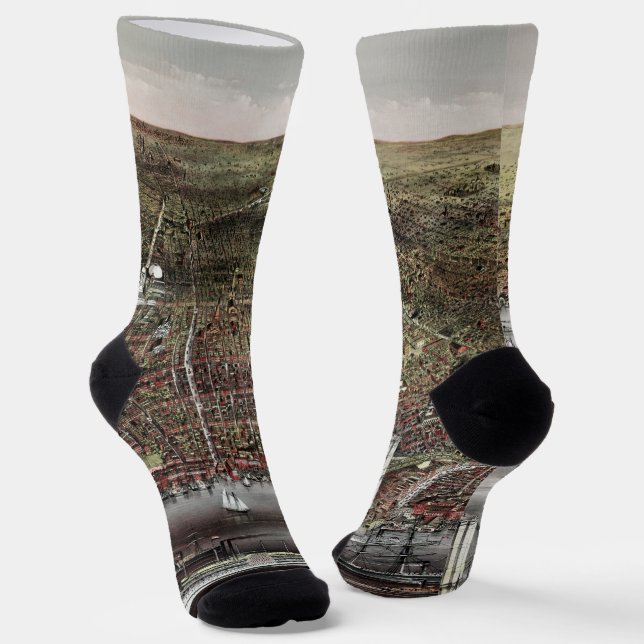 Chaussette Impression de Currier et Ives de Brooklyn, 1886 (Angulaire)