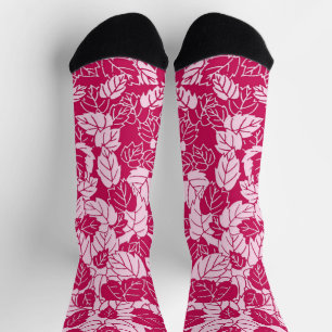 Chaussette Impression de feuille japonaise, Fuchsia et rose c