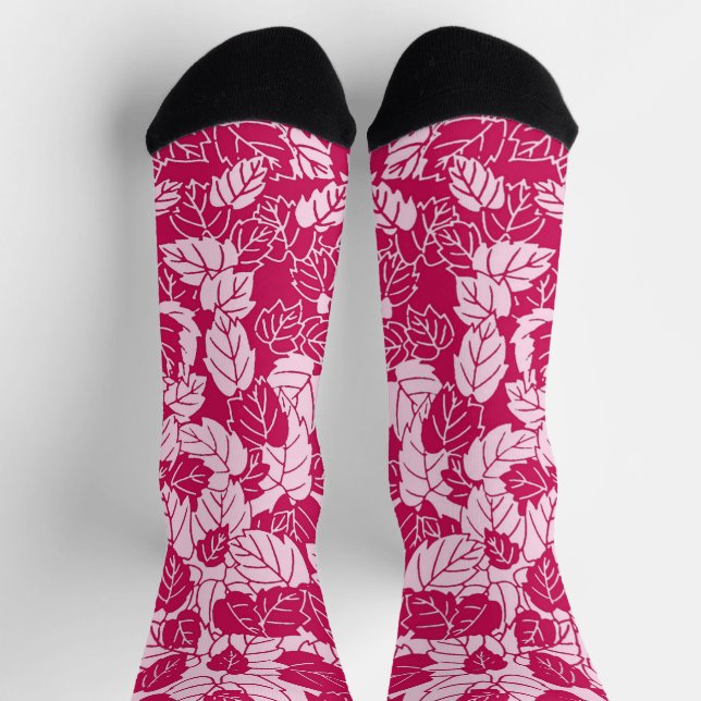 Chaussette Impression de feuille japonaise, Fuchsia et rose c (Haut)