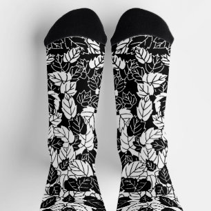 Chaussette Impression feuille japonaise, noir et blanc
