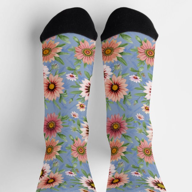 Chaussette Impression florale Bleu et Rose (Haut)