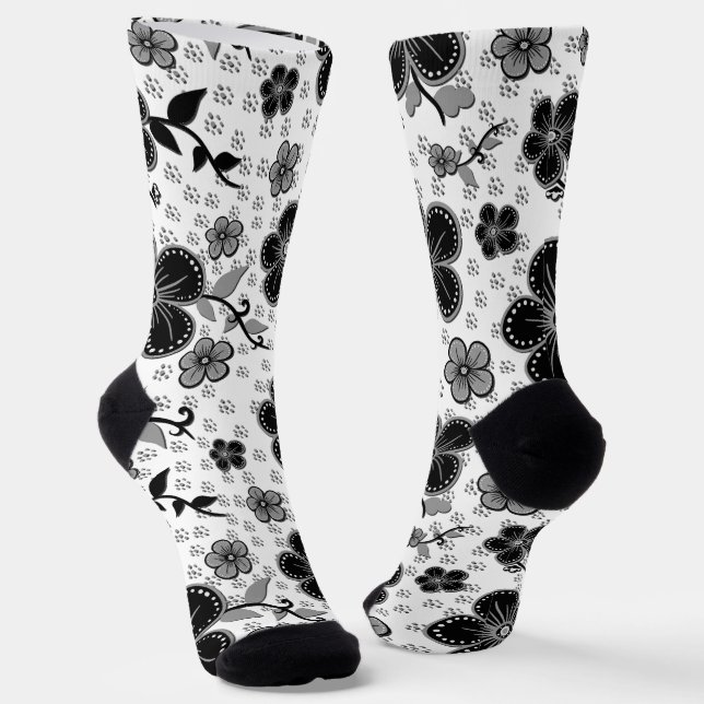 Chaussette Impression florale noir et blanc (Angulaire)