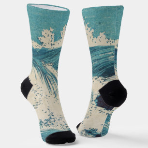 Chaussette Impression océanique vintage aux vagues bleues jap