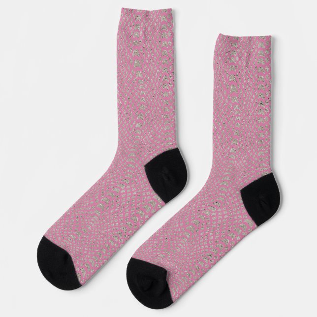 Chaussette Impression serpent argent rose (Gauche)