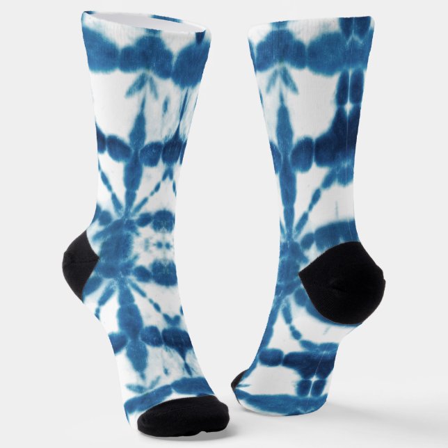 Chaussette Impression Shibori Bleu Indigo Tie Dye (Angulaire)