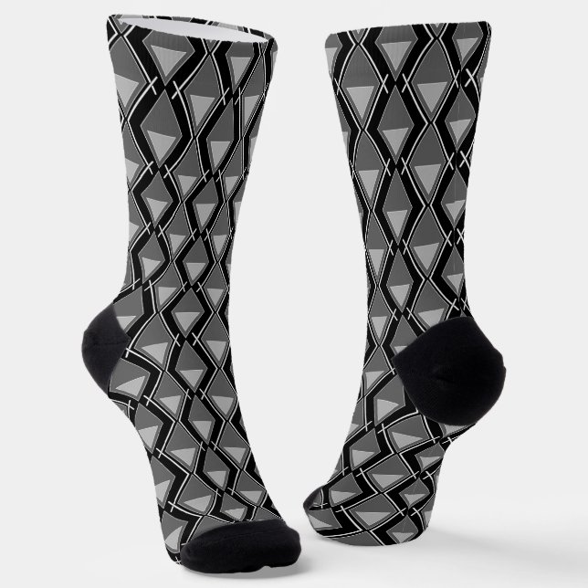 Chaussette imprimé art déco blanc noir (Angulaire)
