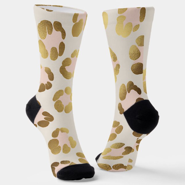 Chaussette Imprimé chic léopard doré et rose pastel Animal (Angulaire)