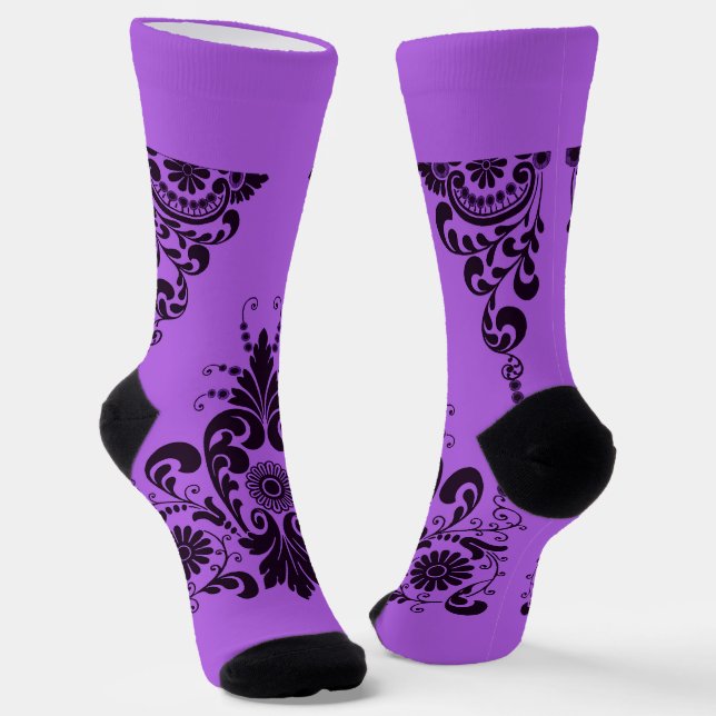 Chaussette imprimé de volutes violettes (Angulaire)