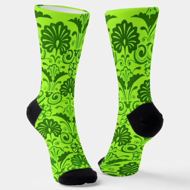 Chaussette Imprimé éventails et volutes vert citron (Angulaire)