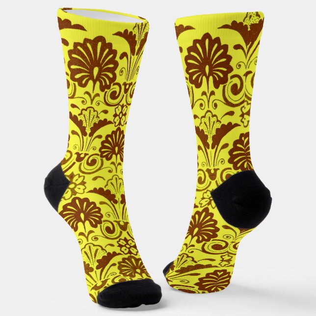 Chaussette imprimé éventails jaunes et volutes (Angulaire)