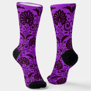 Chaussette imprimé éventails violets et volutes