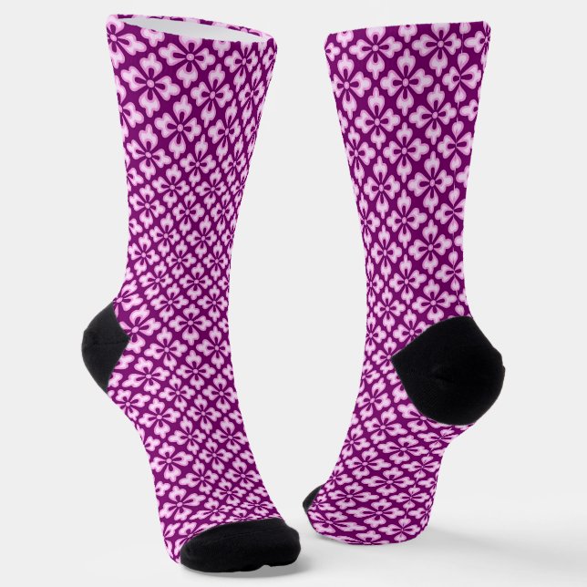Chaussette Imprimé kimono floral, rose clair et prune (Angulaire)